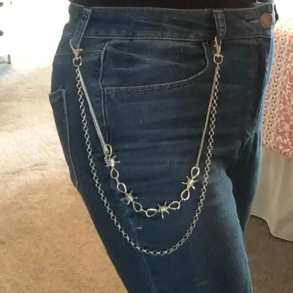Barbed Wire Silver Tone Hip Jeans Pant Belt Loop Chain - Picture 1 of 3